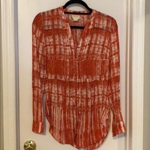 AnthropologieMaeve Orange and White Print Button Down Blouse